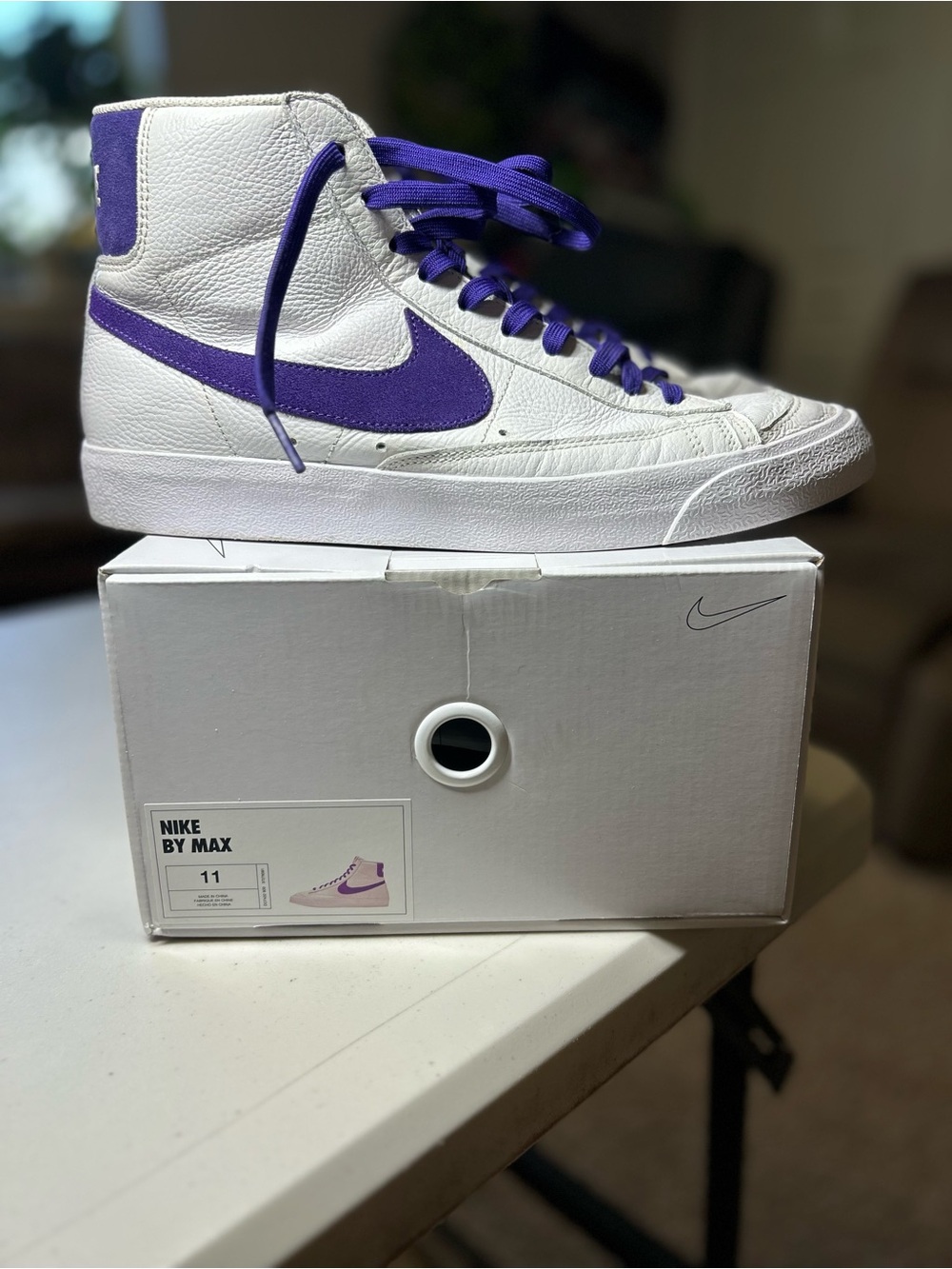 Nike By You Blazer Mid ’77 Men’s Size 11 White Purple High-Top Sneakers